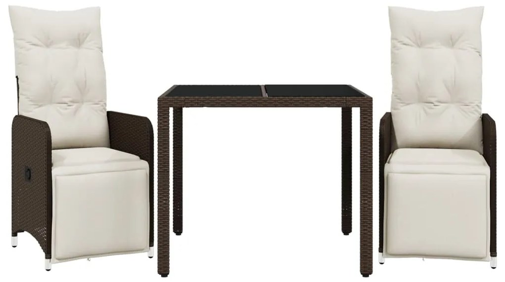 3 részes barna polyrattan kerti bisztrógarnitúra párnákkal