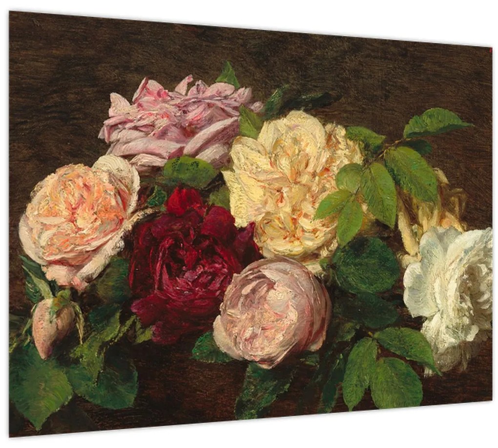 Üveg kép - Henri Fantin-Latour, Roses de Nice on a Table, reprodukciók (70x50 cm)