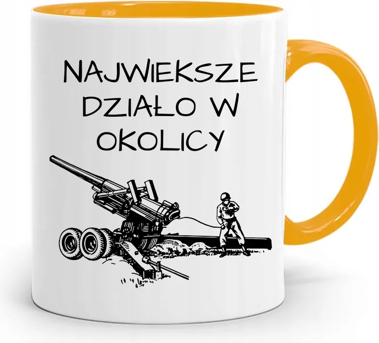 Sárga Ajándék Bögre Fiúnak Legnagyobb Ágyú nyomott mintával