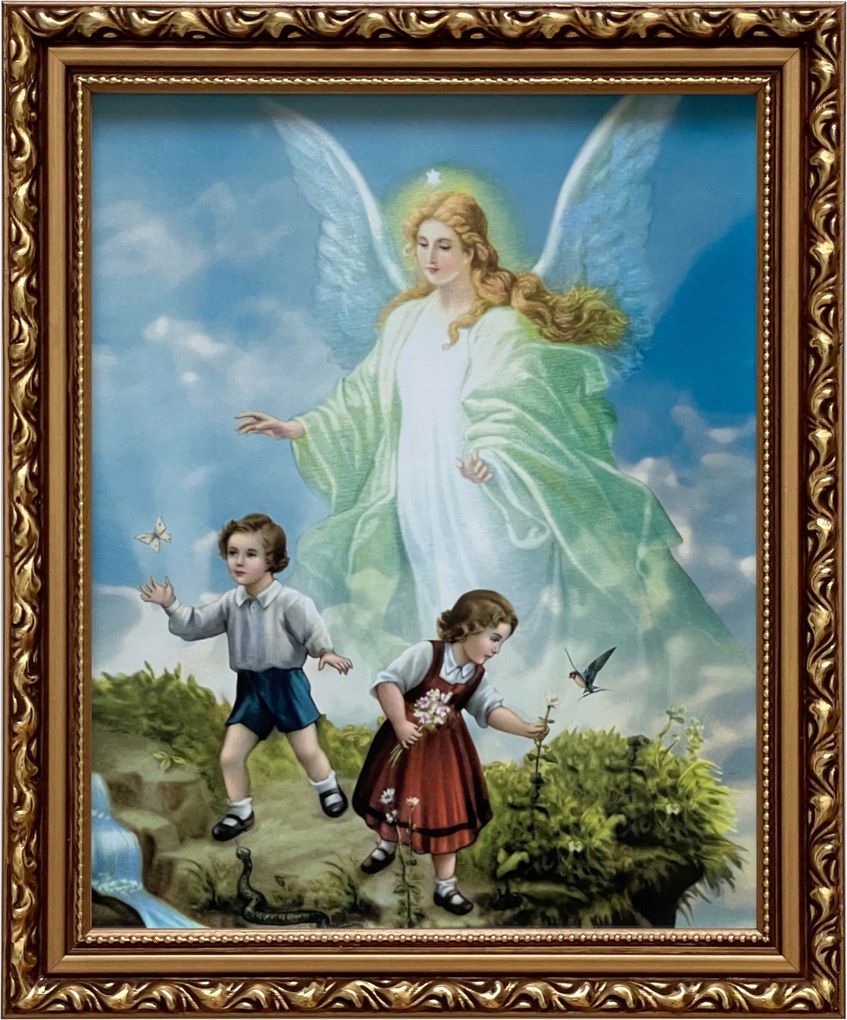 Vászonkép 29x24 Őrangyal Arany Angyal Díszített Keresztelő Ajándék Keret