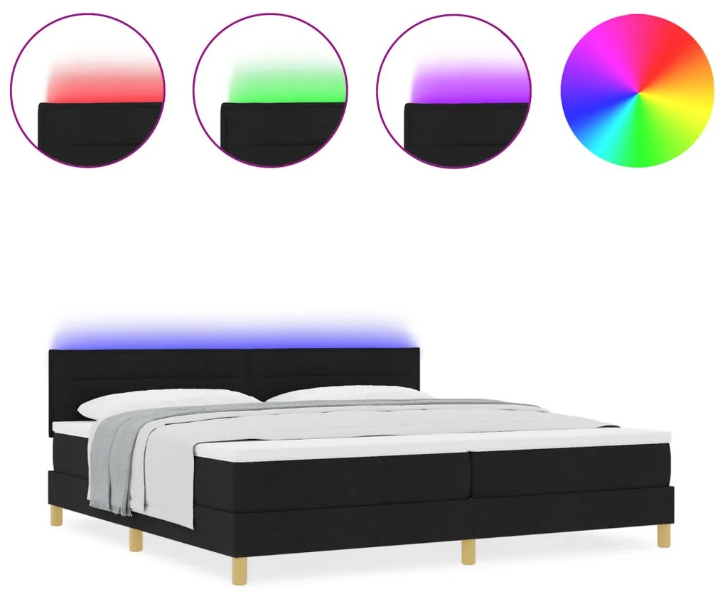 Félvásárlós ágy matraccal és LED fekete, 200x200 cm szövet