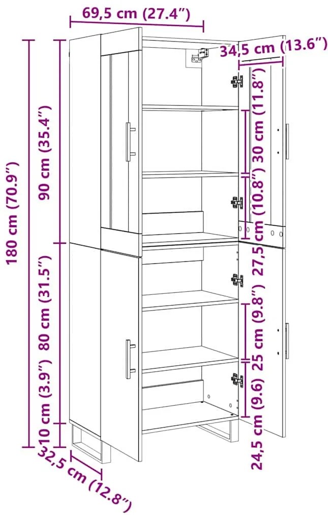 Magasfiú Musta tammi 69.5 x 34 x 90 cm Faanyag
