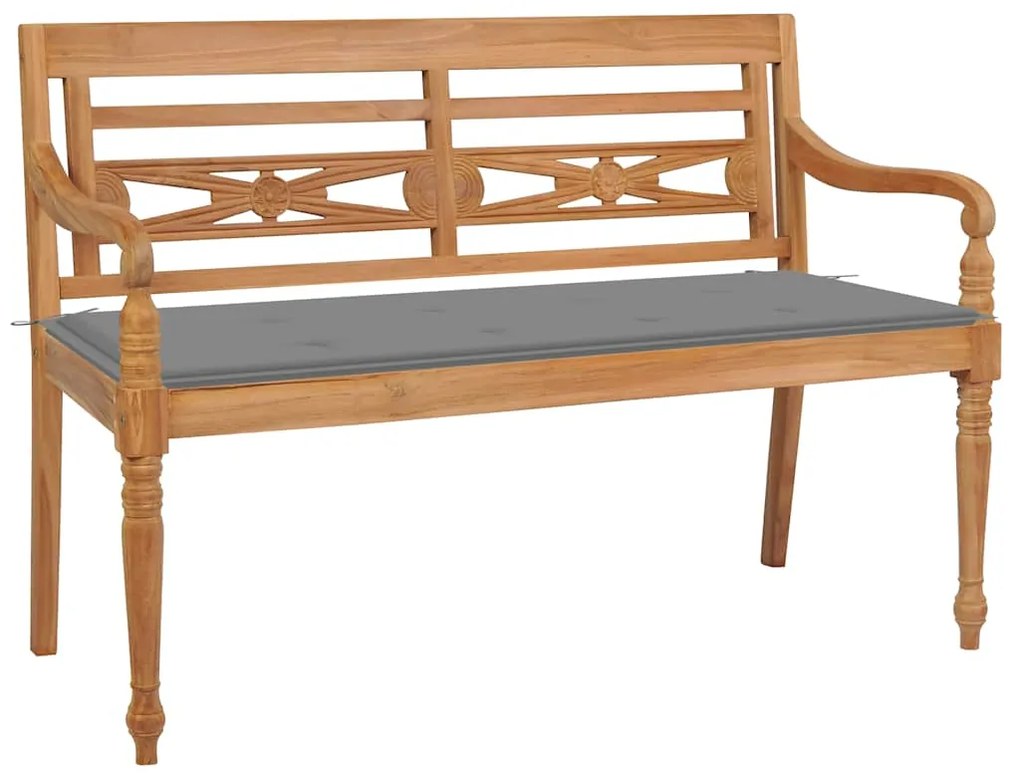 vidaXL tömör tíkfa Batavia pad szürke párnával 120 cm