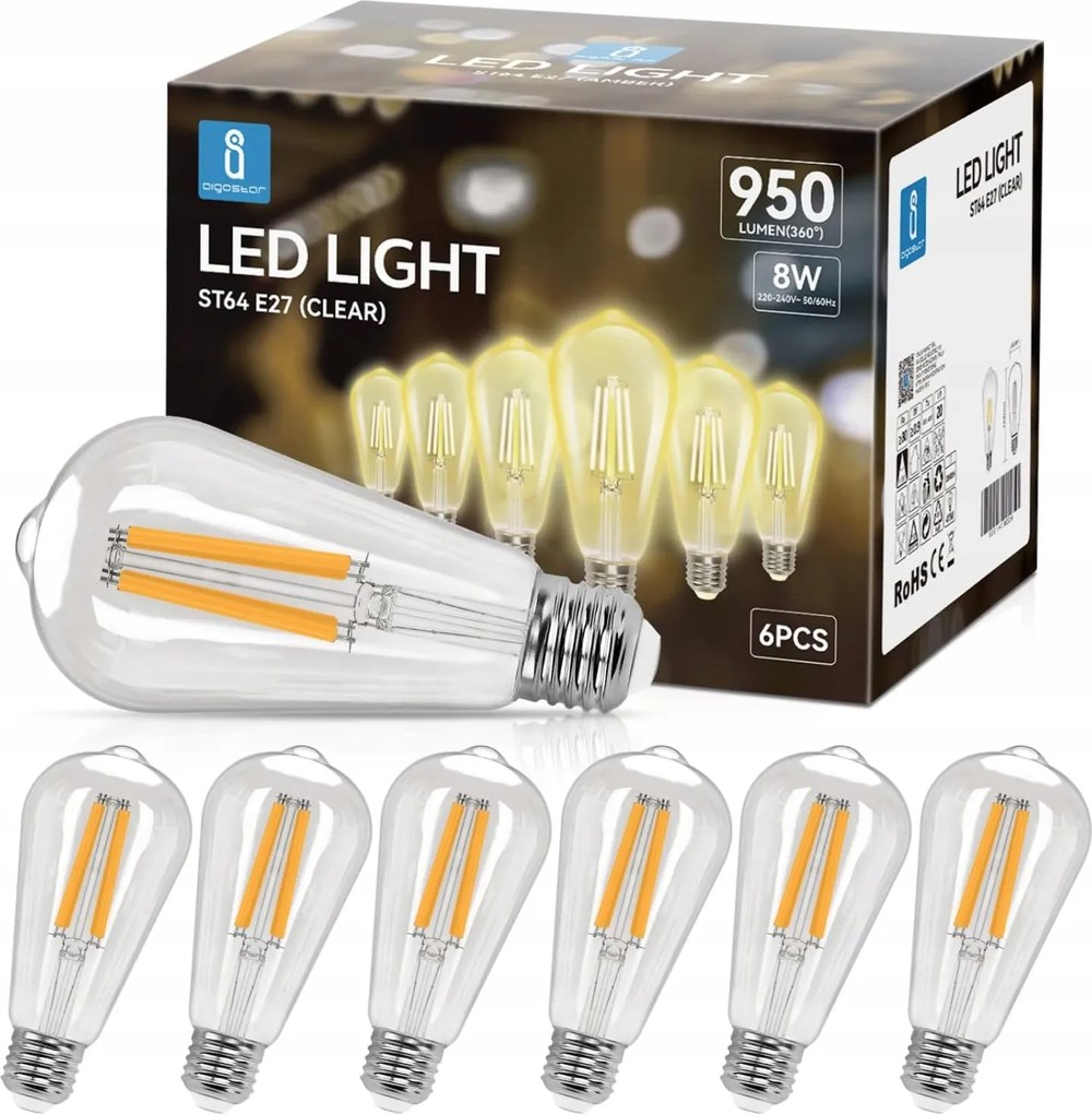 Led izzók Aigostar E27 8W 950lm 2700K