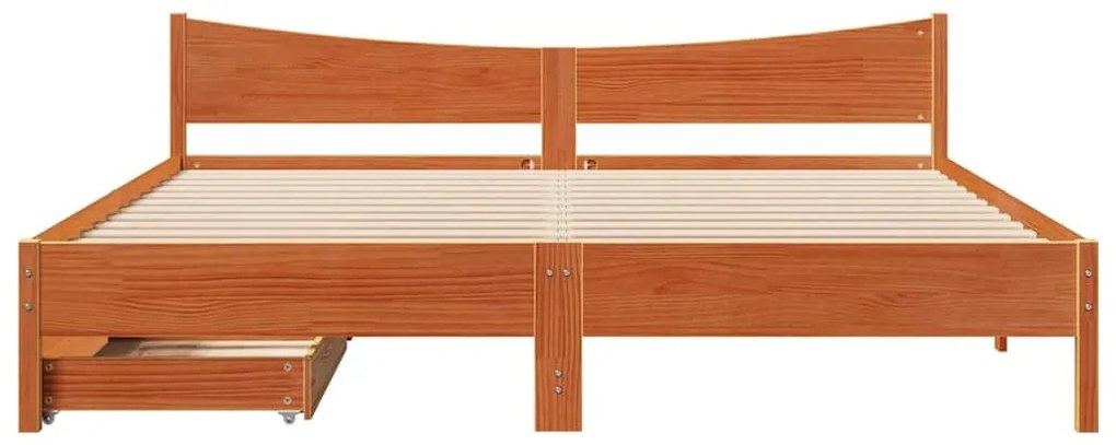 vidaXL viaszbarna tömör fenyőfa ágykeret fiókkal 180 x 200 cm
