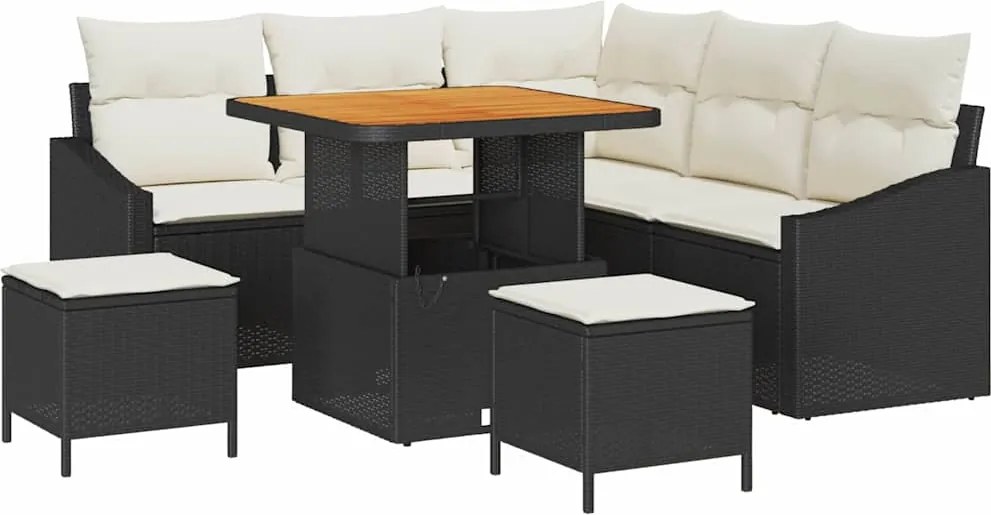 vidaXL Kerti Kanapé Szett párnával 8 pcs Fekete polirattan