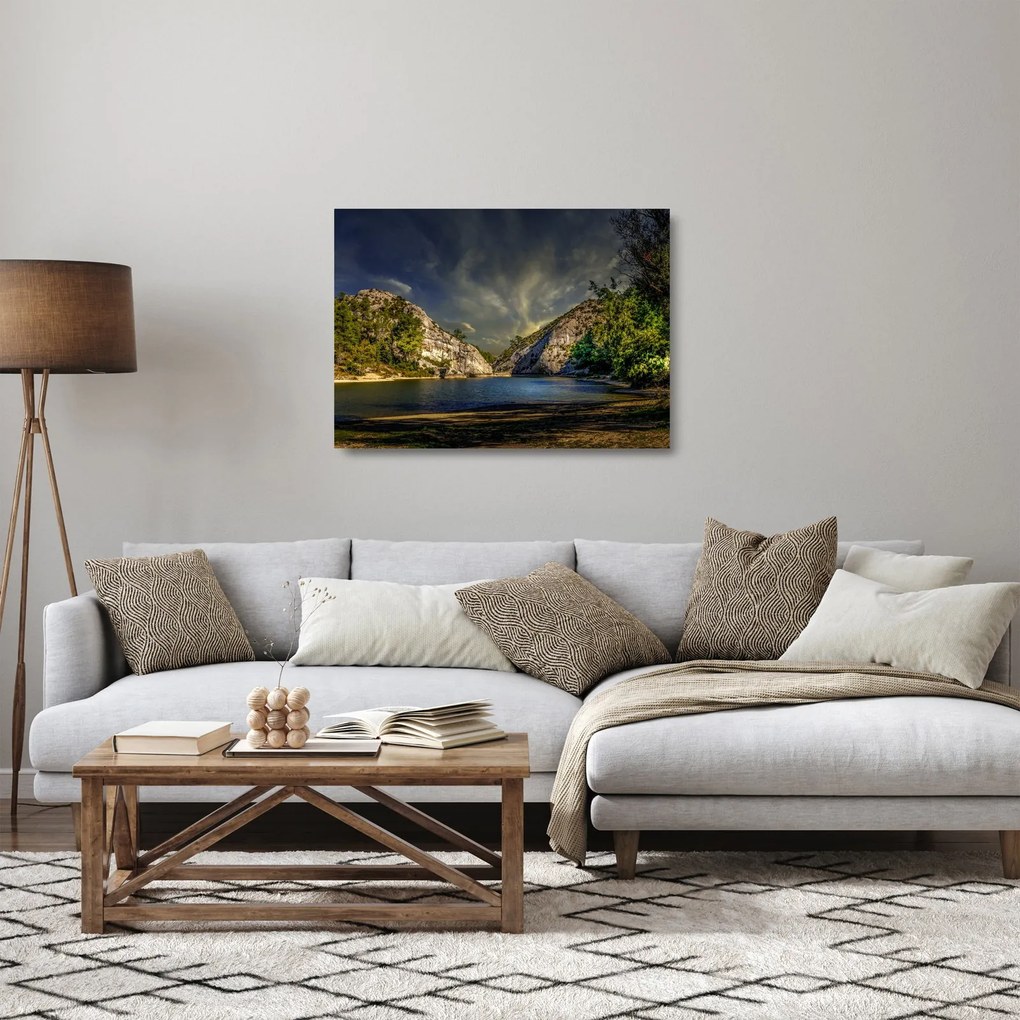 Tájkép tóval (üvegen) (70x50 cm)