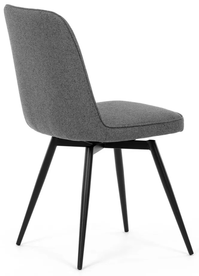 Scaun de sufragerie pivotant, material gri, mecanism rotativ 360°, lac negru mat, picioare metalice
