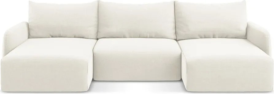 Krémszínű bársony kinyitható-tárolóhelyes sarokkanapé (U alakú) Kalena – Makamii