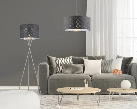 Globo 15228S1 Állólámpa textil ,fekete-ezüst,kábel 1,8 m, Schalter, ø: 620, H:1600, exkl. 1xE27 60W 230V
