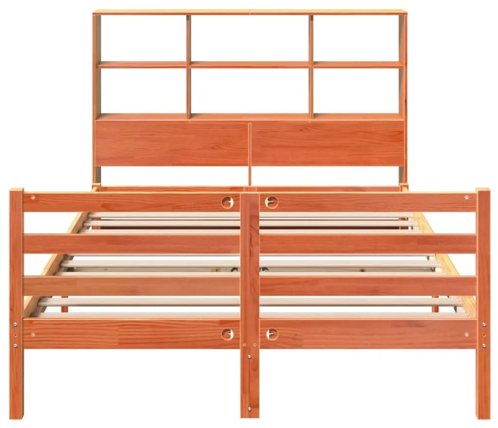 viaszbarna tömör fa könyvespolcos ágy matrac nélkül 160 x 200cm