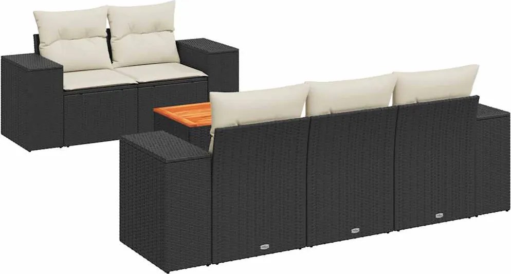 vidaXL 6 részes fekete polyrattan kerti ülőgarnitúra párnákkal