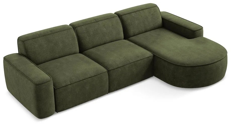 Zöld zsenília sarokkanapé (jobb oldali-heverő résszel) Omao – Makamii