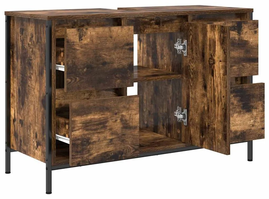 Füstös tölgy mosdószekrény fiókokkal 90x34,5x60 cm