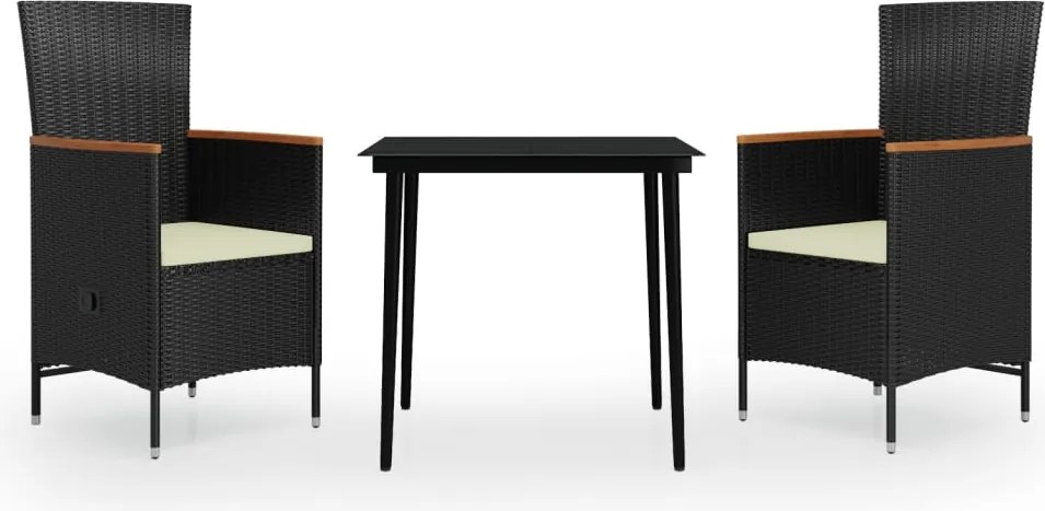 vidaXL 3 részes fekete kerti étkezőgarnitúra párnákkal