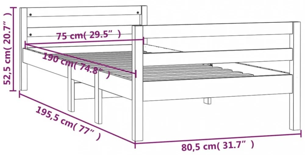 fekete tömör fenyőfa ágykeret 75 x 190 cm
