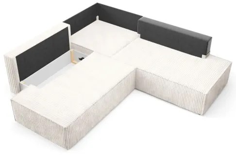 Ággyá nyitható, jobb oldali L-alakú TERAMO sarok ülőgarnitúra tárolóval, bézs
