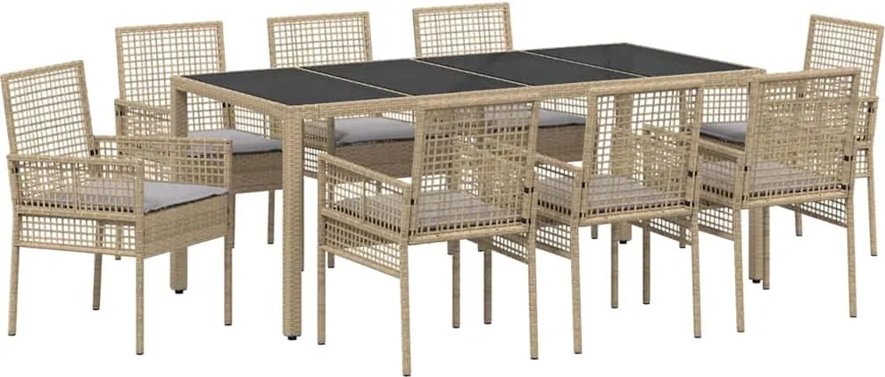 vidaXL Kert étkező szett 9 pcs Bézs polirattan