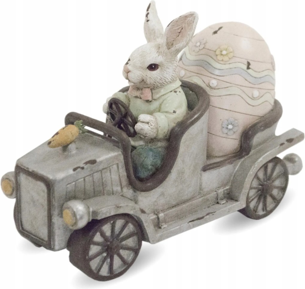 Nyuszi figura, nyuszi az autóban, húsvéti tojás. Dekoráció