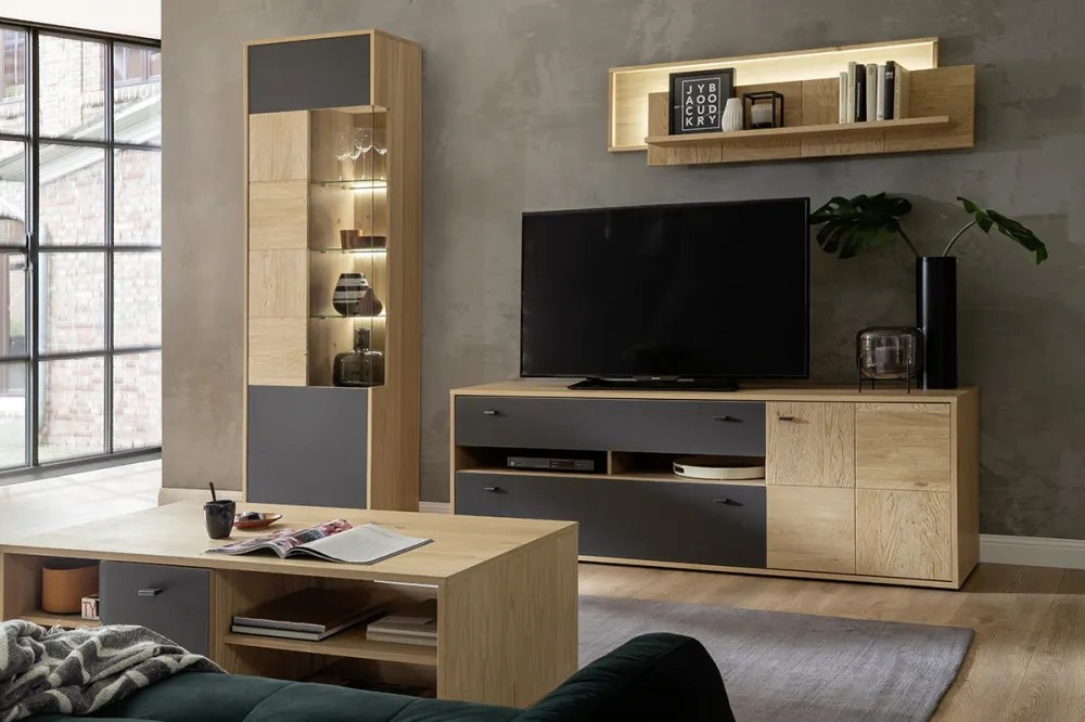 Valencia TV állvány tölgy, antracit 184 cm
