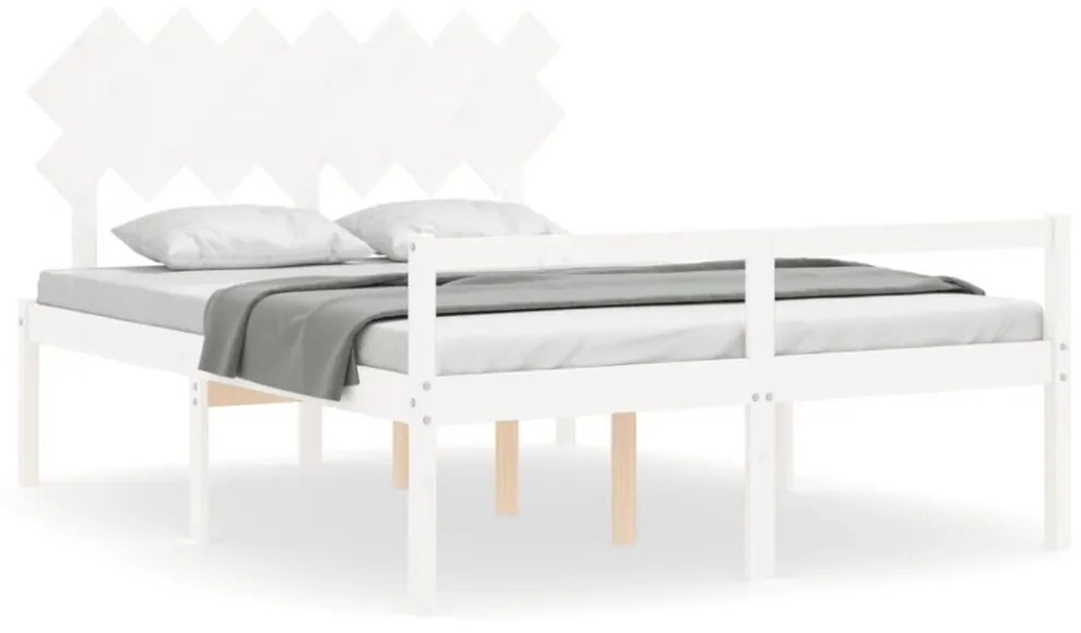 fehér tömör fa ágy időseknek fejtámlával King Size
