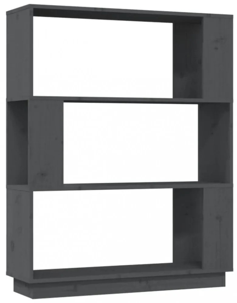 szürke tömör fenyőfa könyvszekrény/térelválasztó 80x25x101 cm