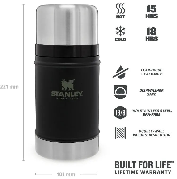 Fekete rozsdamentes acél ételtartó termosz 700 ml Legendary Classic Black – Stanley