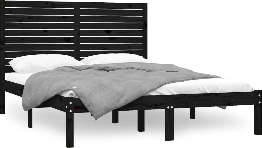 vidaXL King Size fekete tömör fa ágykeret 150 x 200 cm