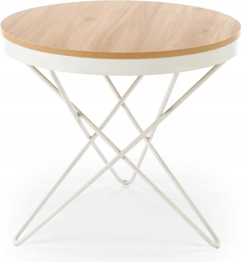 Dohányzóasztal kerek, natúr, fehér Leila hálószoba nappali pad