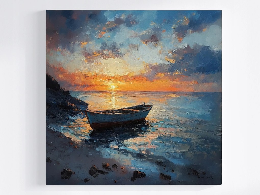 Poszter Tájkép Tenger Tengerpart Hajó Napnyugta 40x40