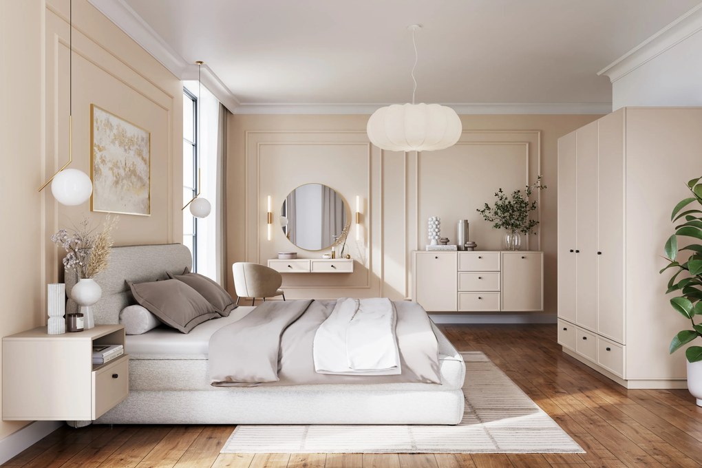 Lorini fali komód 150 cm - kasmír / fekete fogantyúk