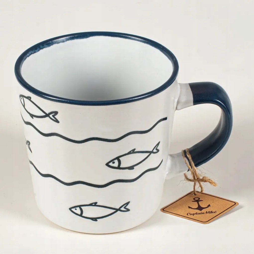 Kerámia bögre fehér, hal motívummal Captain Mike 350 ml