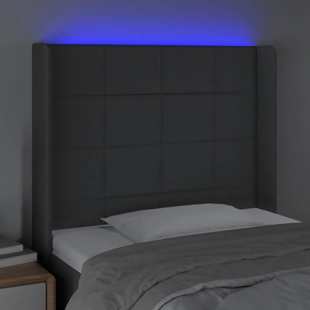 sötétszürke szövet LED-es fejtámla 103x16x118/128 cm