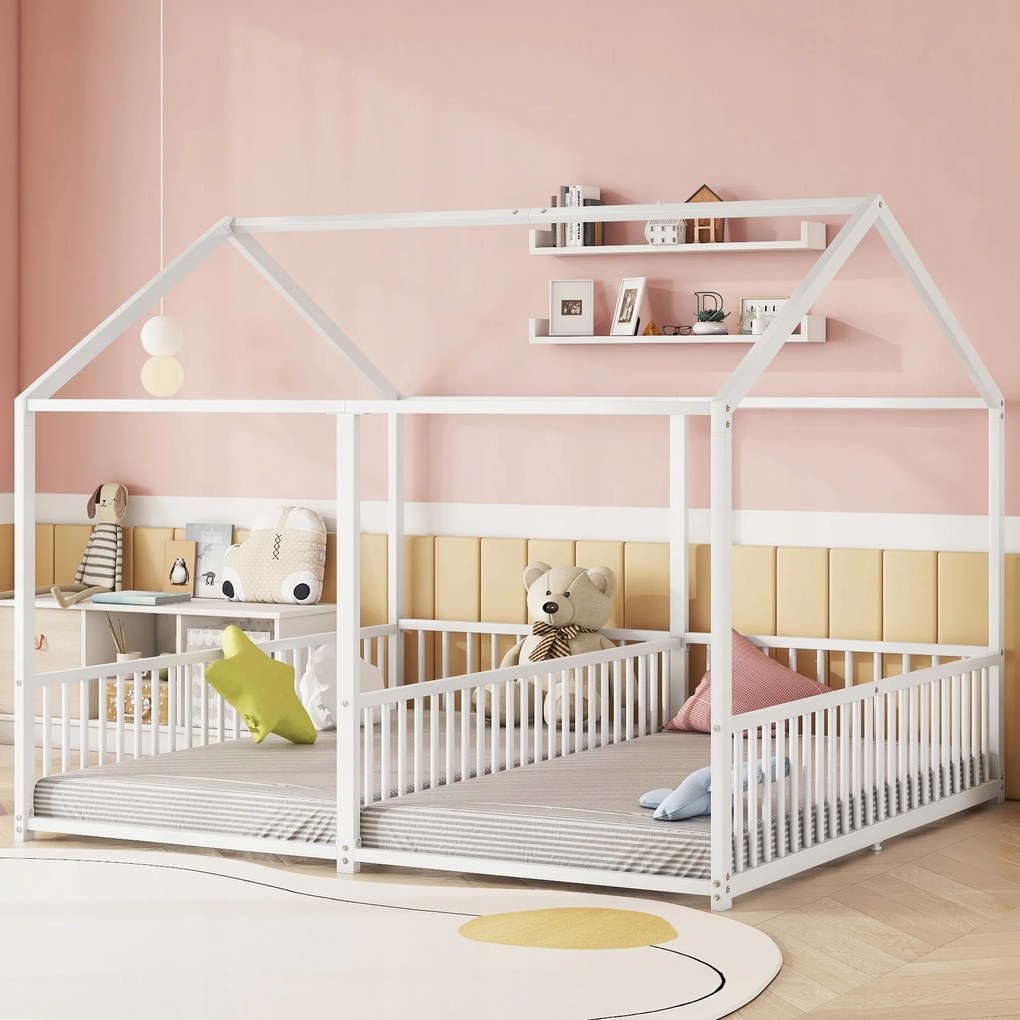 Fém ágy Gyerekágy 90x200cm*2 Vas keret Fehér Otthoni ágy