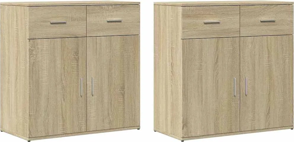 vidaXL 2 db sonoma tölgy színű szerelt fa tálalóasztal 79 x 38 x 80 cm