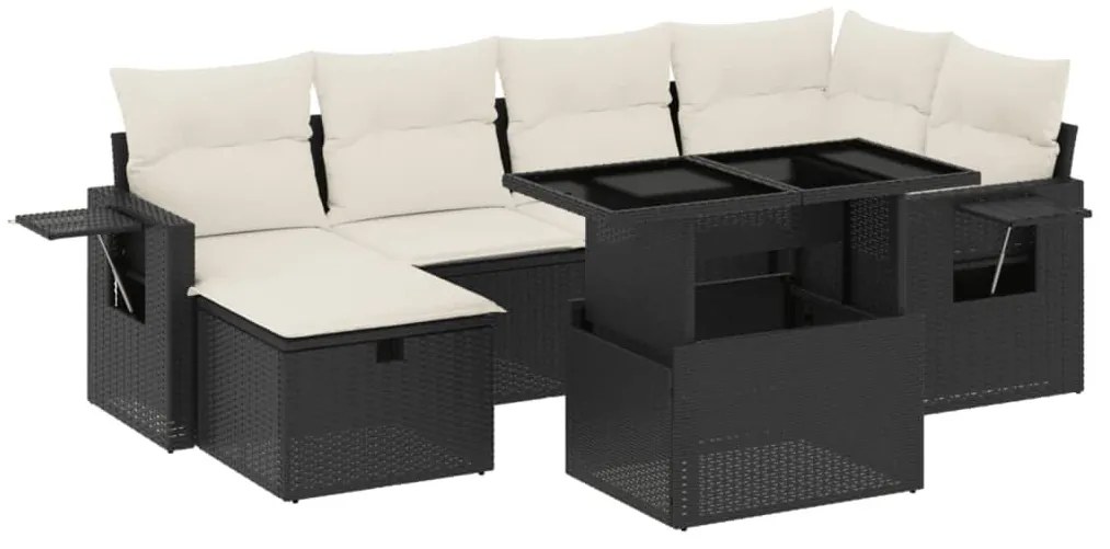 7 részes fekete polyrattan kerti ülőgarnitúra párnával
