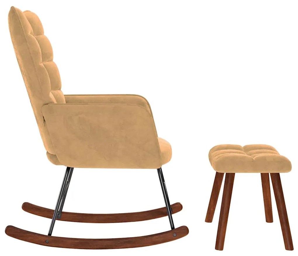 vidaXL barna bársony hintaszék lábtartóval