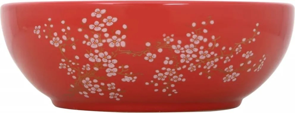 vidaXL fehér-piros kerámia kerek asztali mosdó Φ41 x 14 cm