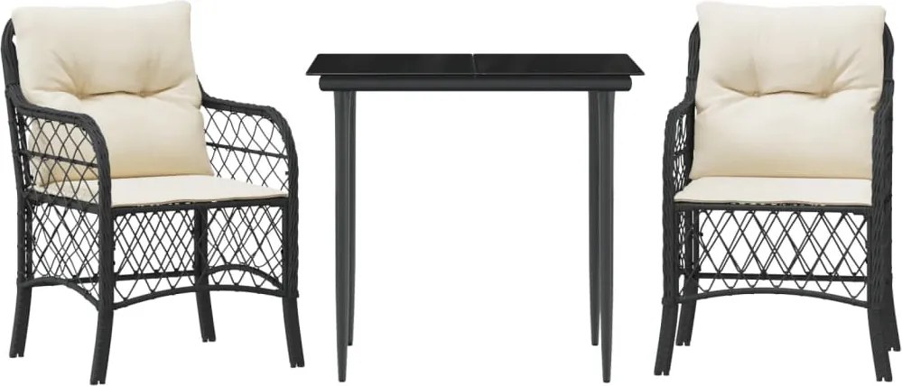 vidaXL 3 részes fekete polyrattan bisztrógarnitúra párnával