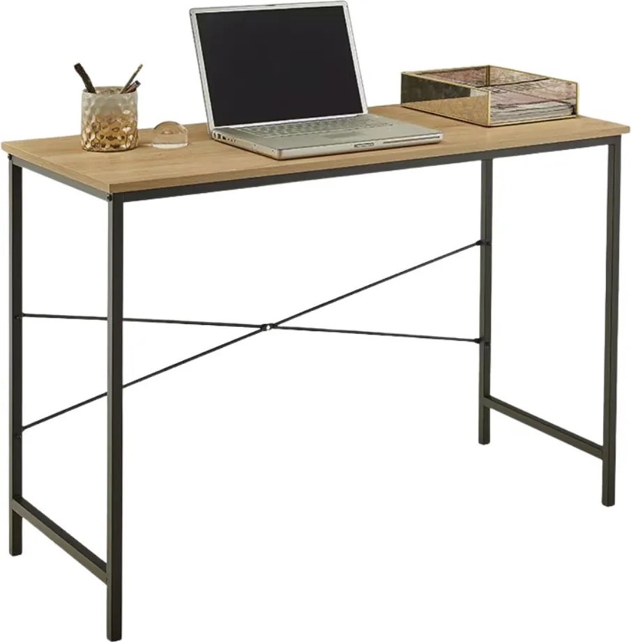 Íróasztal / számítógépasztal 100×40 cm, masszív fém vázzal, fekete–aranytölgy – Intenso Home