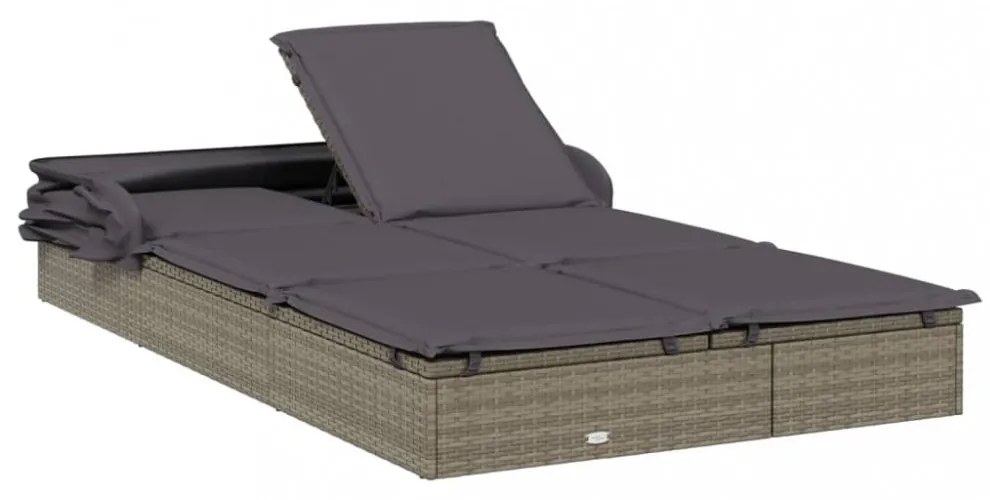 2 személyes szürke polyrattan napágy tetővel 213 x 118 x 97 cm