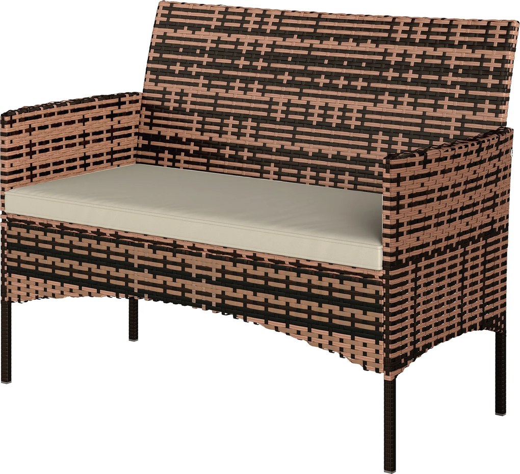 Outsunny 2 személyes rattan kerti kanapé párnákkal — időjárásálló kültéri kanapé teraszra, erkélyre | Aosom