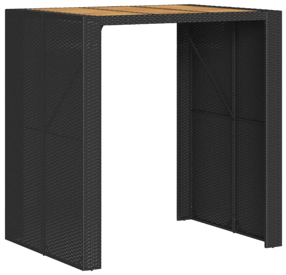 fekete polyrattan kerti bárasztal akácfa lappal 105x80x110 cm