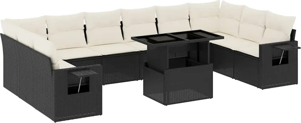 vidaXL 11 részes fekete polyrattan kerti ülőgarnitúra párnákkal