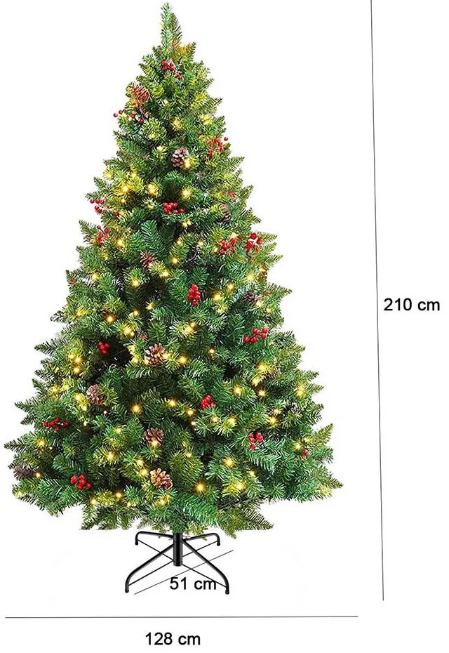 LED-es műfenyő több típusban, melegfehér-320 LED-es, 210 cm