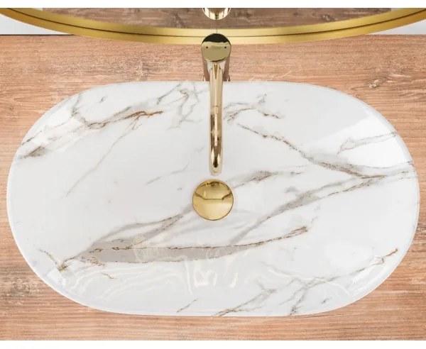 REA-U8597 - Ráépíthető mosdó ROYAL 36x62 cm kerámia/márvány dekor