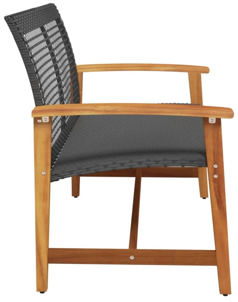 fekete polyrattan és akácfa kerti pad 112 cm
