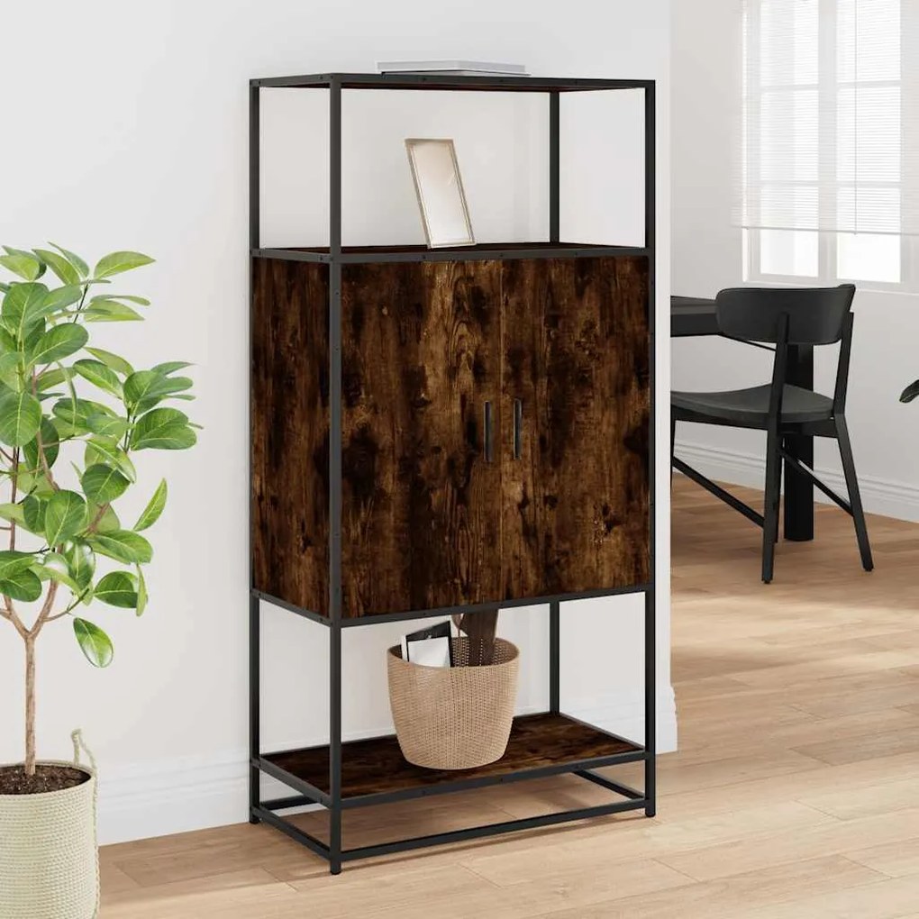 Highboard sonoma tölgy 68x35x139 cm gépelt fa és fém