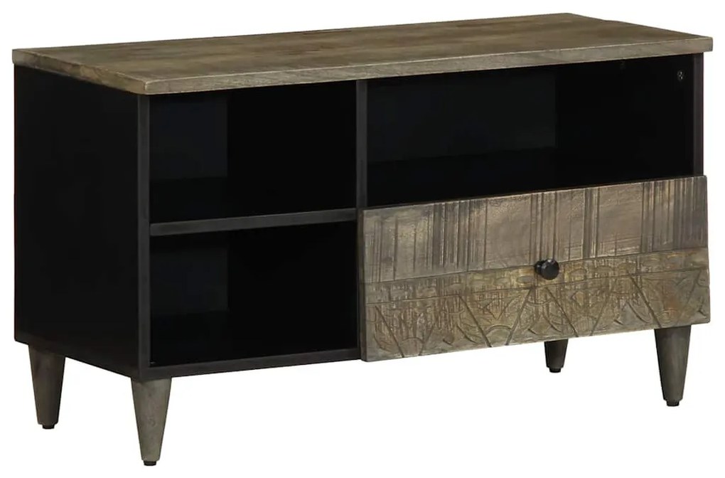 fekete tömör mangófa TV-szekrény 80 x 33 x 46 cm
