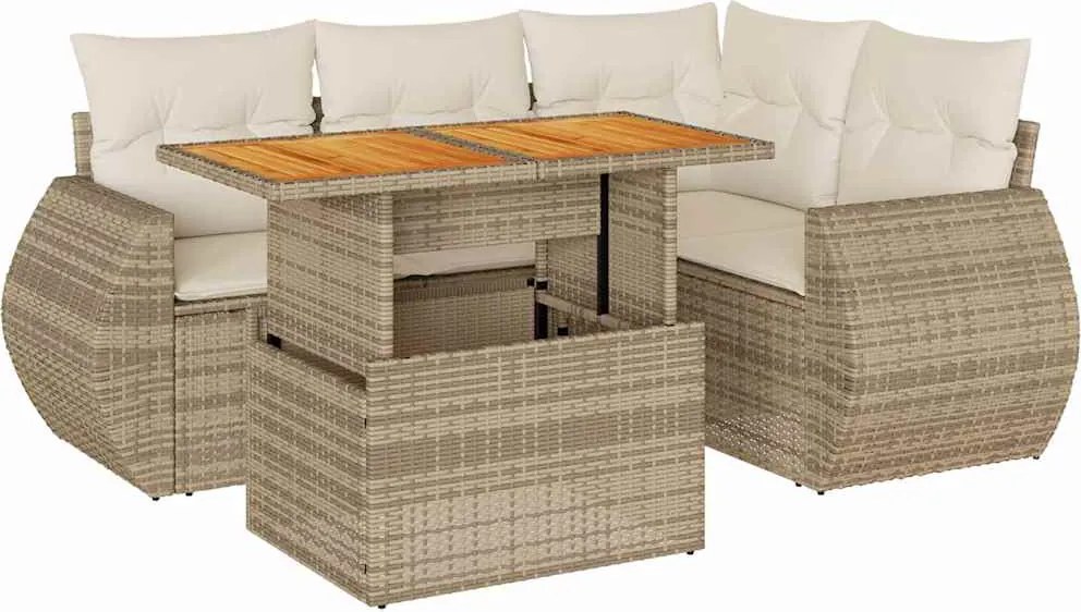 vidaXL 5 részes bézs polyrattan kerti ülőgarnitúra párnákkal